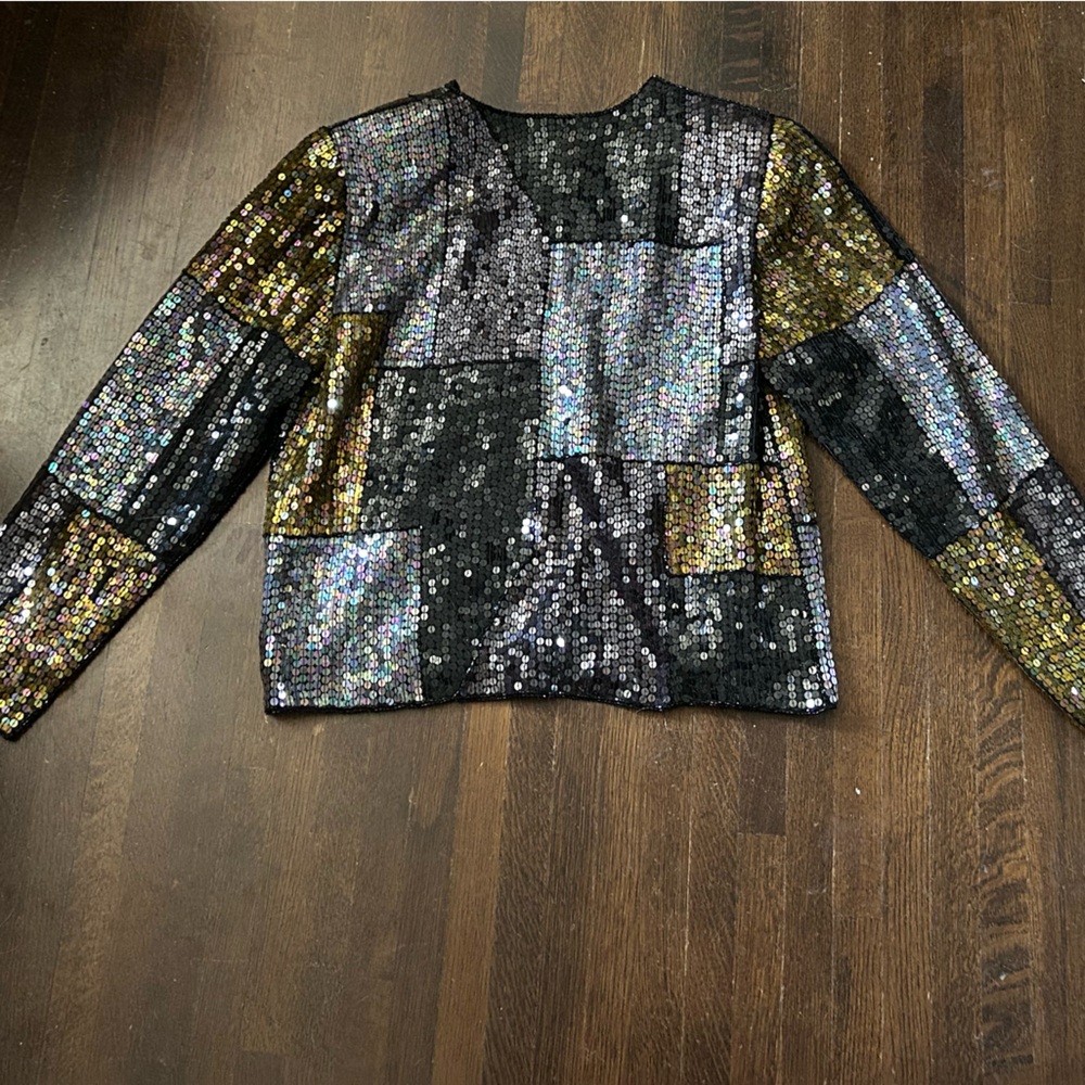 Vintage 80s Sequin Patchwork Jacket Excellent Con… - image 3